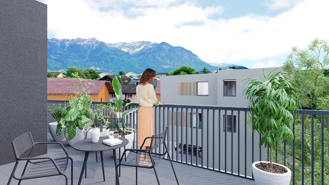 3D-Visualisierung des Balkons für das Projekt Mehrfamilienhaus in Sevelen
