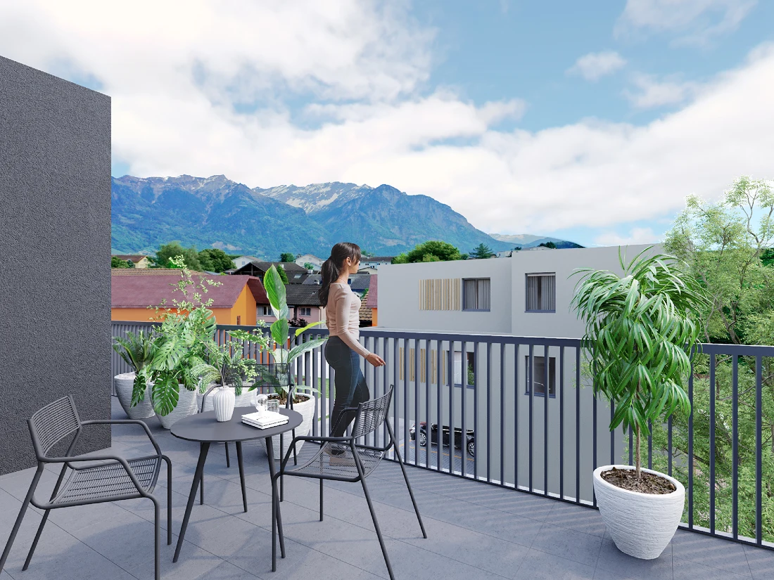 Architekturvisualisierung des Balkons für das Projekt Mehrfamilienhaus in Sevelen