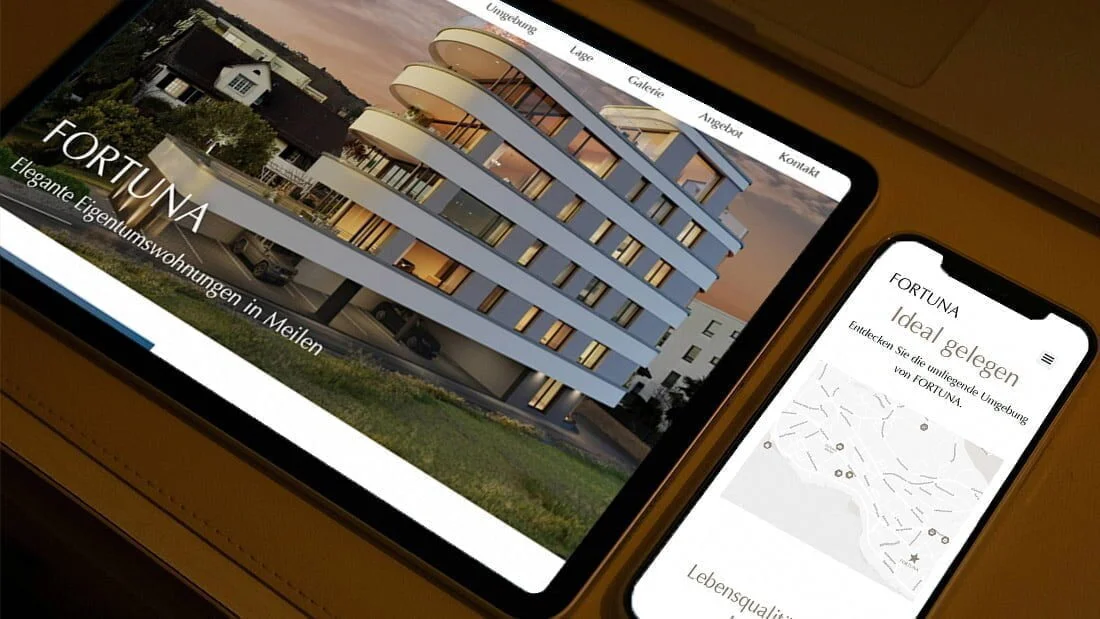 Neubauwebsite Fortuna Meilen – Projektwebsite für Immobilienmarketing für Projektentwickler Schweiz